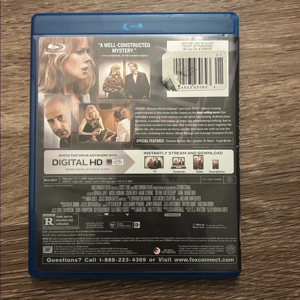 Before I Go to Sleep Blu-ray Nicole Kidman & Colin Firth & Mark Strong